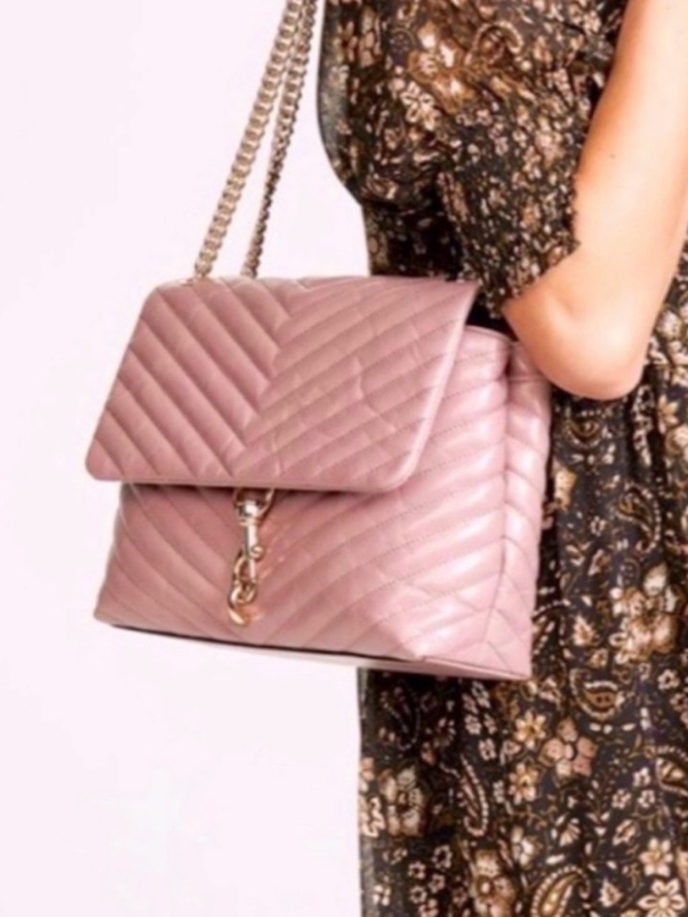 Rebecca Minkoff Edie Flap Quilted Blush Pink Shoulder Bag with Gold Chain - Picture 10 of 10